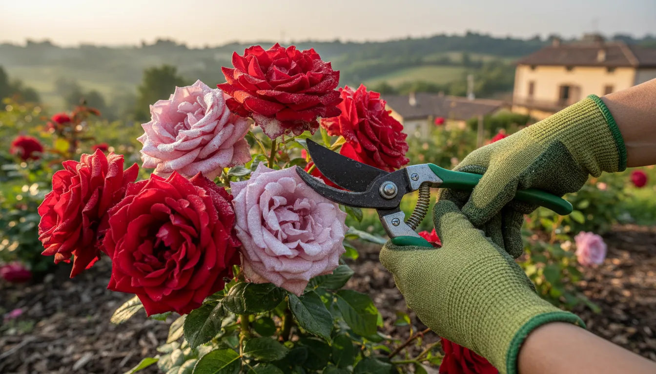 Tecnico Pentagiardini durante la diagnosi fitosanitaria di un roseto per riconoscimento dell'oidio