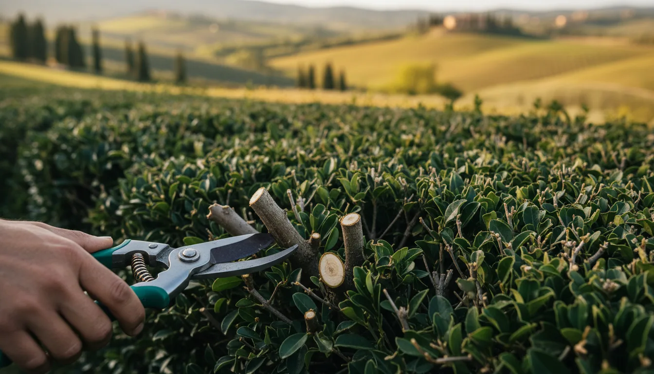 Squadra Pentagiardini durante la potatura di fine primavera con cesoie manuali professionali