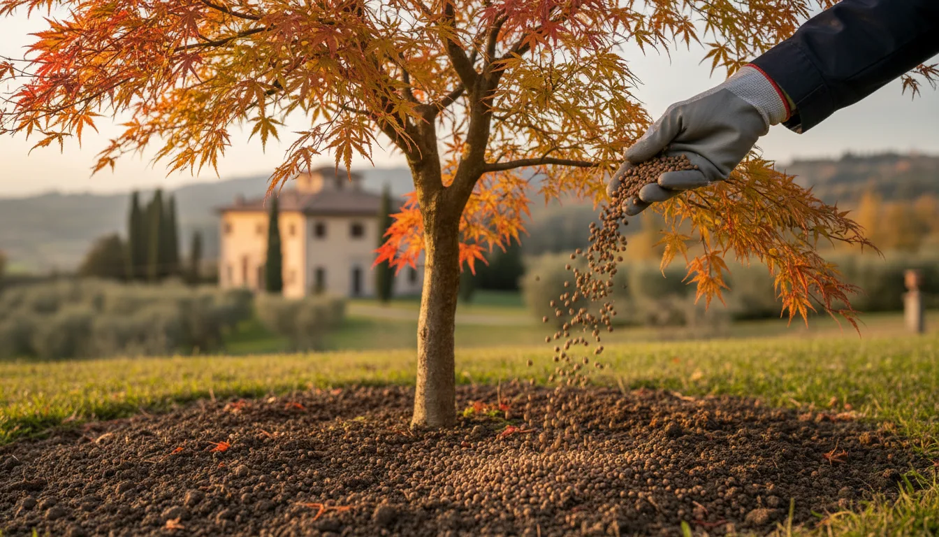 Concimazione autunnale professionale con pianta ornamentale