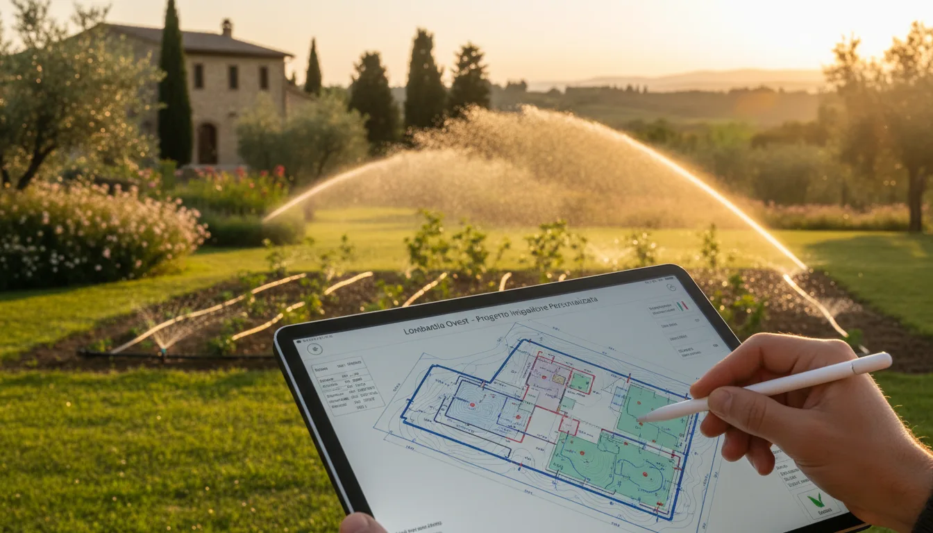 Rilievo tecnico su tablet per progettazione impianto irrigazione su misura in Lombardia