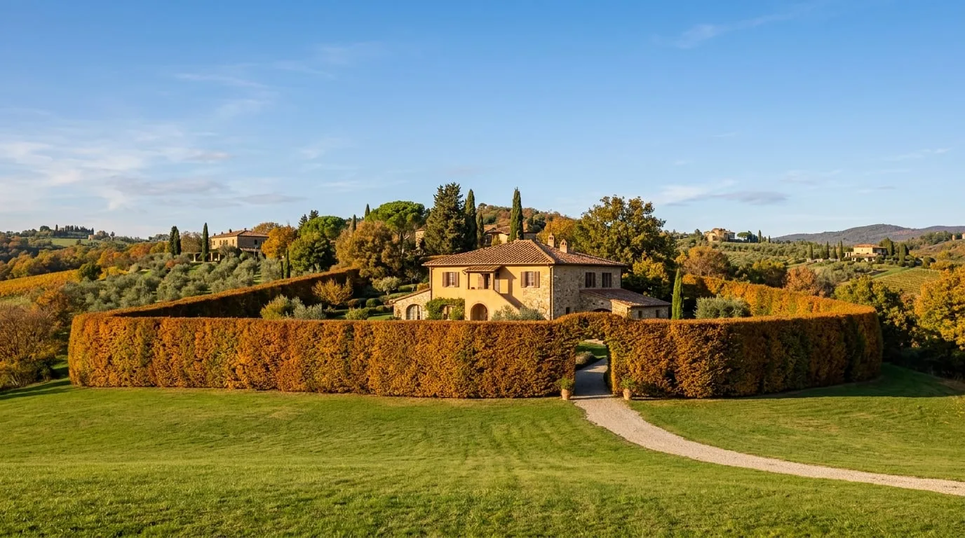 Siepe frangivento di carpino a protezione di villa lombarda