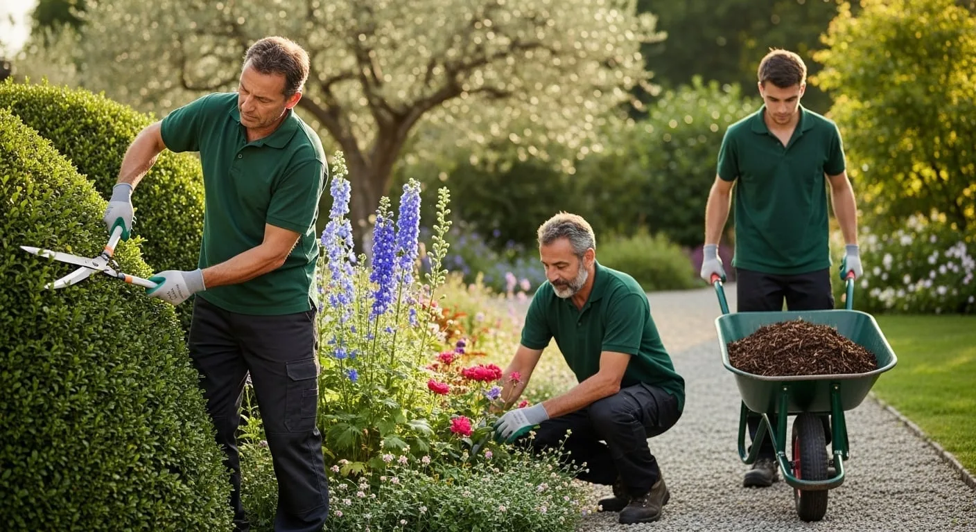 Squadra Pentagiardini al lavoro a Lesmo (MB): potatura, manutenzione, irrigazione, progettazione giardini